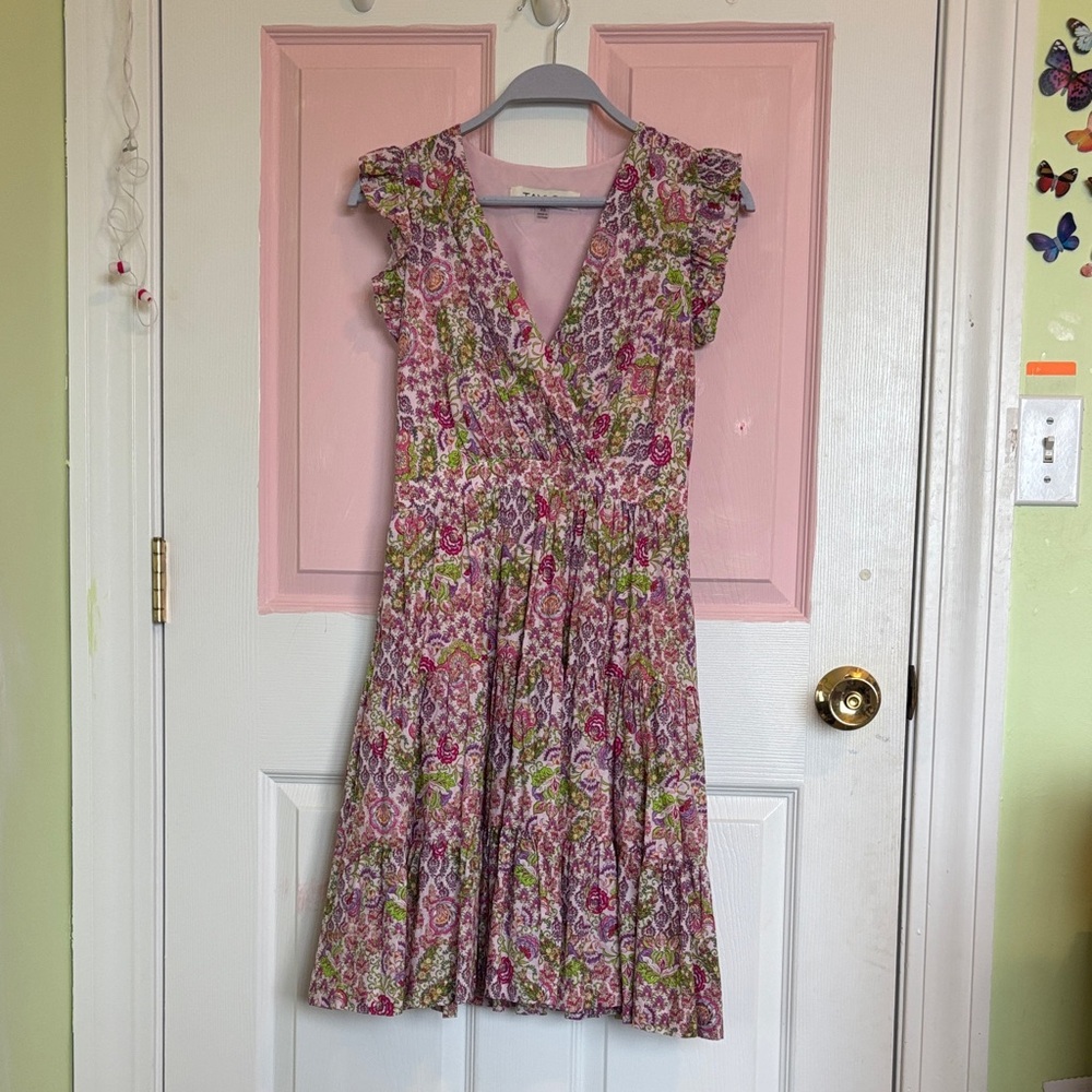 Taylor Pink Floral Dress with Green Accents